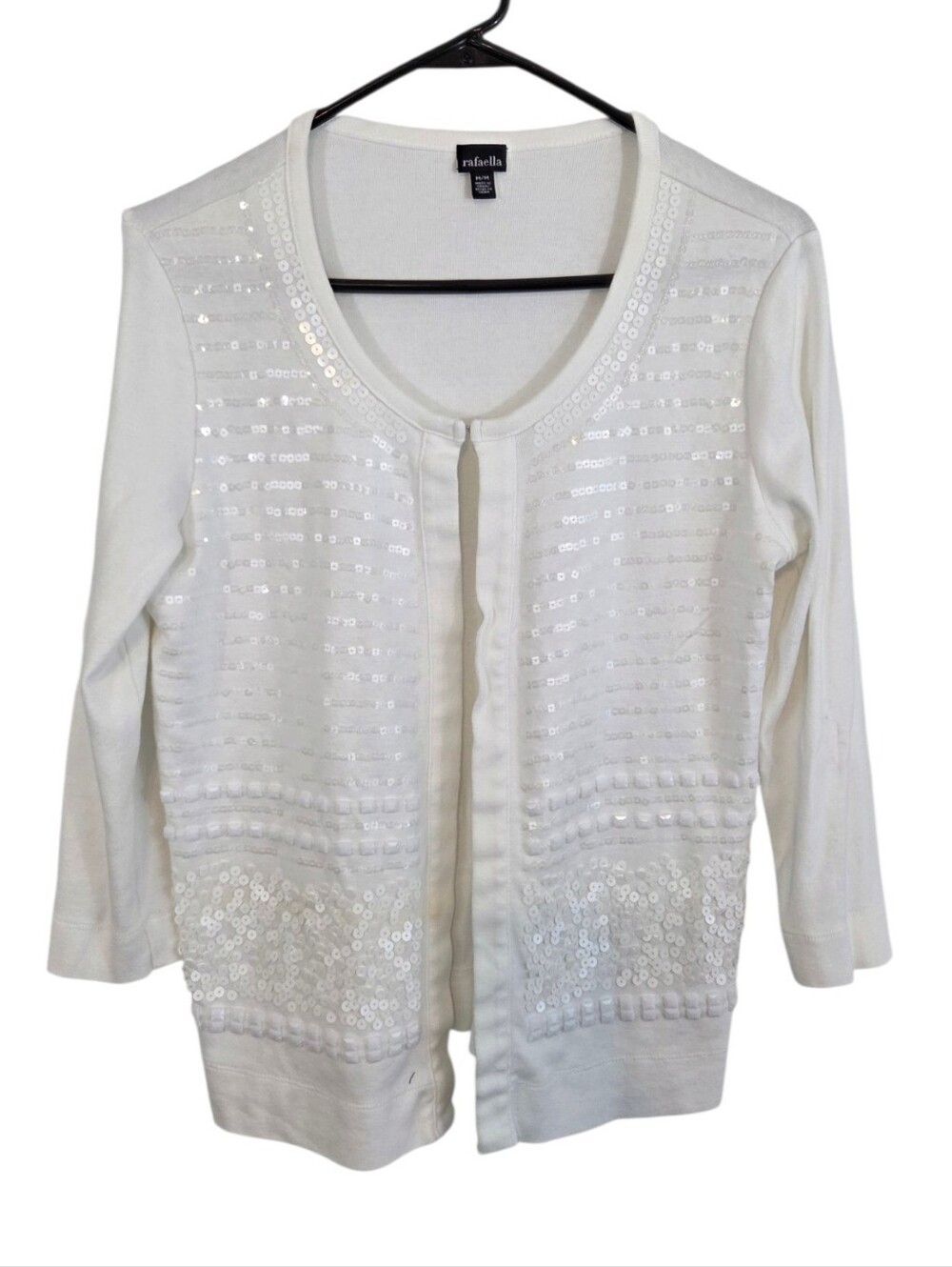 Rafaella Sequin Embellished Open-Front 3/4 Sleeve Cardigan Size Med 100% Cotton